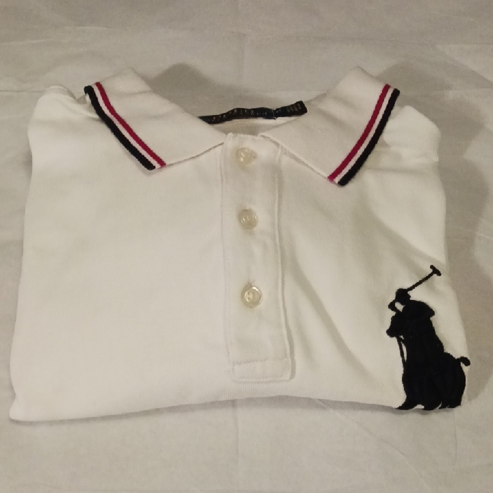 Ralph Lauren White Polo with Black and Red Accents
